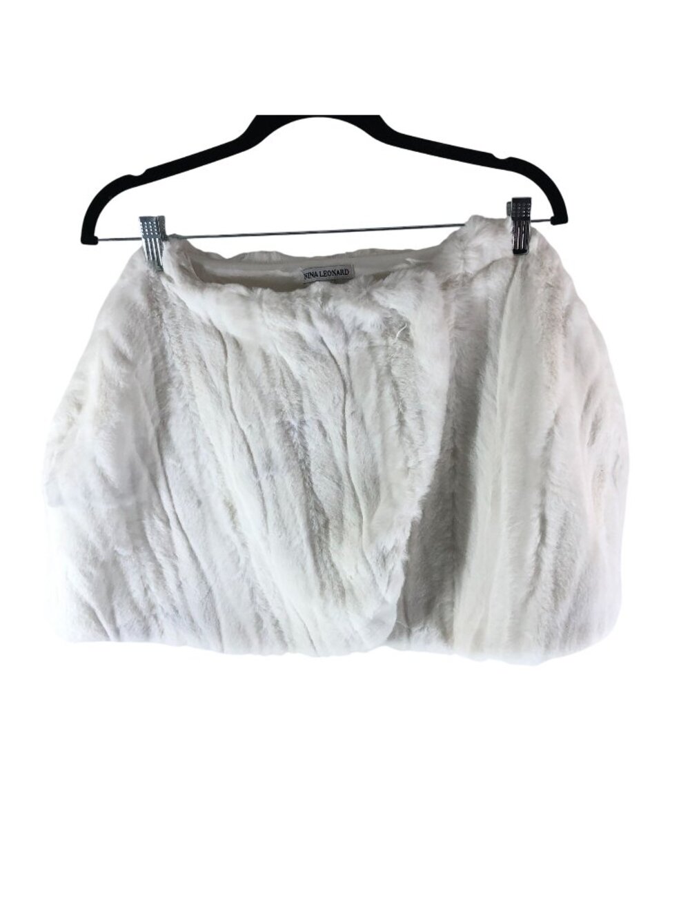 Nina Leonard Faux Fur Cape Wrap White M